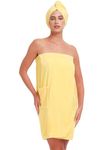 Knuffnee Women Wrap Towel Shower Spa Wraps Terry Cloth Bathrobe Adjustable Bath Wrap Yellow XL