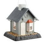 North States Village Collection Bayside Cottage Birdfeeder: Easy Fill and Clean. Squirrel Proof Hanging Cable included, or Pole Mount Large, 5 pound Seed Capacity (9.5 x 10.25 x 11, Gray)