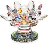 OwnMy Crystal Lotus Flower Tea light Holder Lotus Petals Candle Holder Stand Candlestick with Glass Base, Votive Flower Tealight Holder with Gift Box for Home Decor Window Sill Wedding Party, Colorful