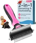 MalsiPree Pet Grooming Brush for Dogs/Cats - 2 in 1 Deshedding Tool & Dematting Undercoat Rake for Mats & Tangles Removing - Pet Dematting Brush - Pet Mat Rake Brush - Deshedding Dog Brush