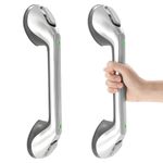 Newthinking Long Suction Grab Rails for Bathroom, 16inch Suction Shower Handle with Indicator, Portable Suction Safety Grab Handle Mobility Aids for Elderly Disabled (2, Silver)