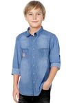 FABFARM Boy Casual Double Pocket Denim Shirt Sky Blue