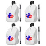 VP Racing Fuels Motorsport 5 Gallon Square Plastic Utility Jug White w/ 14 Inch Hose (4 Pack) Features Close-Trimmed Cap and Neck for Tight Seal