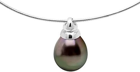 PEARLS & COLORS – Collar OMEGA con Perla Cultivada de TAHITI en Forma de Gota 9-10 mm – Calidad A+ - Plata de Ley - Joya para Mujer