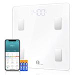 1 BY ONE Bluetooth Body Fat Scale, Smart Wireless Digital BMI Bathroom Weight Scales, 14 Body Composition Measurements, Accurate Weighing Machine Works with iOS & Android Devices, 400lbs, White