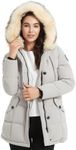 Molemsx Women's Parka, Womens Winter Jacket, Warm Puffer Coat, Down Jacket with Fur Trimmed Hood for Cold Weather, Heavy Winter Coat, Beige, XL-Regular
