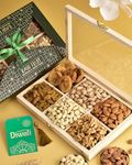 HYPERFOODS Diwali Gift Hamper Dry Fruit Gift Pack | Diwali Gifts Dry Fruits and Nuts | Diwali Gift Items for Corporate Gifts | Almond Cashew Pista Walnut Raisins Anjeer Wooden Lid Box with 6 Dry Fruit