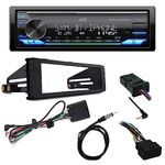 JVC Single DIN Bluetooth USB AUX AM/FM LED Stereo Receiver Bundle Combo with Stereo Install Kit, Universal Handle Bar Controls, 22" Wire Antenna, Weathershield (Fits Select 98-2013 HD Models)