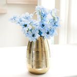 Behoma Oval Shape Metal Flower Vase for Home Decor, Ribbed Metal vase, vase for Office Table Decorations, Modern vase, Gift for Anniversary Festival, 8.7 inches, Golden 1 Pc (Flowers not Included)