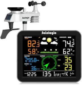 Sainlogic Weather Station Wireless Indoor Outdoor, Weather Station with Rain Gauge and Wind Speed/Direction, Temperature, Humidity, Air Pressure, Weather Forecast, Moon Phase, and Alarm, Black