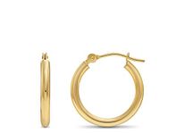 14k Yellow Gold Classic Shiny Polished Round Hoop Earrings, 2mm tube, Yellow Gold, No Gemstone