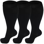 3 Pairs Plus Size Compression Socks (20-30 mmHg) for Women & Men, Wide Calf Extra Large Knee High Stockings for Nurses, Seniors (4XL)