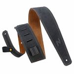 Nefelibata Guitar Strap, 2.5" Wide Bavarian Tumbled Leather Guitar Straps with Foam Padding and Cable Storage Loop, for Kids, Men and Women, for Acoustic, Bass and Electric Guitars（Smoky Black）