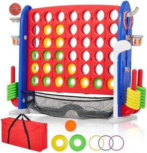 Giant 4 in a Row Game with Carrying Bag and Mesh Fabric,3-Level Height Adjustable Jumbo 4-to-Score Giant Game with Basketball,Golf & Ring Toss,for Family Party, Outdoor & Indoor
