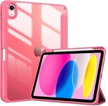 ProElite Case Cover for Apple iPad 10th Generation, Transparent case cover with pencil holder for iPad 10th Gen, Hot Pink