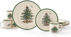 Spode Christmas Tree 12-Piece Dinnerware Set (Service for 4) - Festive Holiday Tableware Collection with Plates and Mugs - Fine Earthenware Christmas Dinnerware - Microwave & Dishwasher Safe