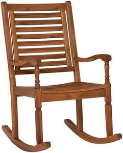 Walker Edison Montego Traditional Acacia Wood Slat Back Patio Rocking Chair, 42 Inch, Brown