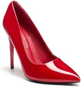 hingswink Womens Pumps High Heels for Women 4 Inch Stiletto Pointed Closed Toe Slip On Heels Leather Pumps for Women Comfortable Sexy Dressy Office Wedding Bridal Prom Party Evening Shoes, Red08