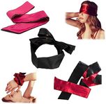 AWAVM Blindfold,3 Pcs Silk Satin Blindfold,Eye mask for Sleeping Games Satin Silk Eye Covers Satin Sleep Mask Valentine Gift 145cm(Black Red Rose Red)