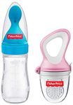 Fisher-Price Squeezy Silicone Food Feeder, Blue, 125ml & Fisher-Price Ultra Care Food Nibbler with Extra Mesh (Pink)