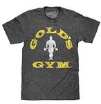 Tee Luv Men's Faded Gold's Gym Strongman Shirt - Retro 80s Fitness Logo T-Shirt (Onyx Snow Heather) (S)