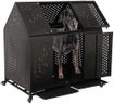 44'' Indestructible Heavy Duty Dog Crate, High Anxiety Impact Chewproof Metal Pointed Roof Cage for Medium Large Dogs, Double Door Indoor Steel Escape Proof Kennel with Wheels and Trays, XL