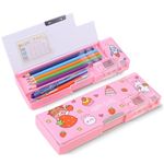 Pop Up Multifunction Pencil Case for Girls Boys, Cute Cartoon Pen Box Organizer Stationery with Sharpener, Schedule, School Supplies, Best Birthday Gifts for Kids Teens[Pink-Strawberry]