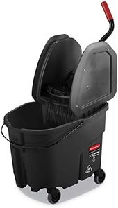 Rubbermaid Commercial Products WaveBrake 35 QT Down-Press Mop Bucket and Wringer Combo on Wheels with Dirty Water Bucket, Black, for Heavy-Duty Floor Cleaning