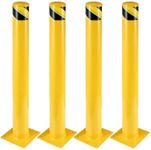 Safety Bollard, Garvee 4 Packs 48 Inch Height Bollard Post, 4.5 Inch Diameter, Yellow Safety Steel Bollard Post, with 16 Anchor Bolts, for Traffic Control, Driveway Barrier, Parking Pole