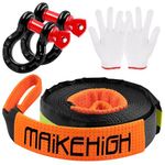 MAIKEHIGH Tow Rope 5M x 5cm,10 Ton (22,000 Lbs) Off-Road Recovery Tow Strap with 2 Anti-Proof Gloves, 2 Reinforced Shackles (Black-Orange)