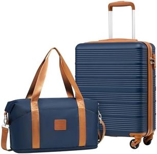 COOLIFE Cabin Suitcase 55×40×20cm and Cabin Bag 25L(45×36×20cm) Set for EasyJet Airlines Carry on Hand Cabin Luggage Hard Shell Suitcase Lightweight with TSA Lock (Blue/Brown, 55×40×20cm -Set 2pcs)