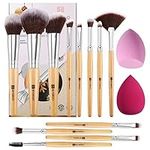 HEYMKGO Travel Size Makeup Brush Set, 12pcs Small Makeup Brushes & 2pcs Makeup Sponges, Foundation Blending Powder Blush Concealer Eyeshadow Eyeliner Makeup Brush Set with Wooden Handle