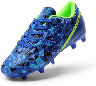 DREAM PAIRS Boys Girls Soccer Cleats Youth Firm Groud Athletic Outdoor Trainning Football Shoes for Little/Big Kid,Size 4.5 Big Kid,Navy/Blue/Black/Neon Green,HZ19003K