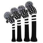 Black Stars Golf Head Covers, Set of 4, Fit Driver (460CC) Fairways hybrid/UT. Soft and Elastic, Keep Club Clean