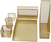 Martha Stewart Ryder Gold Mesh Metal 6 Piece Set Desktop Organizers and Accessories, Holds Files, Magazines, Letters, Pens, Sticky Notes and Business Cards