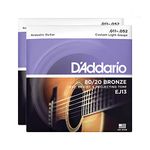 D'Addario EJ13 80/20 Bronze Acoustic Guitar Strings, Custom Light, 11-52 (2 Pack)