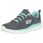 Skechers Women's 12615 GRACEFUL GET CONNECTED Sneaker, Charcoal Mesh / Green Trim, 6.5 UK