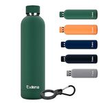 Exllena Insulated Water Bottles 1L with Water Bottle Buckle, Double Wall Stainless Steel Water Bottles 12 Hrs Hot/24 Hrs Cold, BPA Free for Gym, Camping, Hiking (Emerald Green)