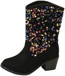 Kids Sequin Western Cowboy Booties Fashionable Mid Heel High Heel Girls Ankle Boots Girls Size 13 Dress Shoes Ankle Boots for Kids (Black, 12 Little Kid)