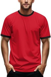 Zengjo Men's Ringer Tee Crewneck Athletic T Shirts Short Sleeve Sport Shirt for Men(Red/Black,S)