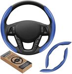 GSPSCN Universal Car Carbon Fiber Steering Wheel Cover Anti-Skid,Butterfly Steering Wheel Cover,Non-Slip Segmented Steering Wheel Protector,Fit for 99% Cars,Car Interior Accessories (Blue)