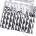 Eyech 10pc Tungsten Carbide Rotary Cutting Burr Die Grinder Bits Double Cut Rotary Files Fits for Die Grinder Drill DIY Carving/Polishing/Engraving/Drilling - 6mm (1/4") Cutting Diameter