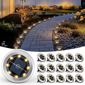 PATIOWIN Mini Solar Ground Lights, 16 Pack Solar Garden Lights, Solar Powered Pathway Lights Warterproof, Outdoor Lights for Driveway, Walkway, Backyard, Patio (Warm White)