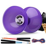 Pro Diabolo Triple Bearing Chinese Yoyo Medium 5” Purple Chinese Yoyo Diabolo Toy, Big Yoyo Diabolo with 2 Carbon Sticks, 1 Drawstring Bag, 2 Diabolo Strings