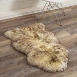 Natural Milan Genuine Sheepskin Area Rugs with Thick and Lush Pile, Fluffy Sheep Fur Rug with Anti-Skid Backing for Bedroom Living Room, Double Pelt, Dark Linen Beige