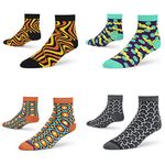 DYNAMOCKS Men's and Women's Combed Cotton Ankle Length Socks (Pack of 4) (Multicolour, Free Size) (CA - Retro + Confetti + Sizzle + Trios)