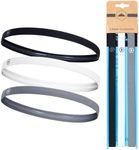 Tough Headwear Thin Elastic, Sports for Women & Men, Workout, Running, Soccer and Mens Headband - 3-Pack | Black, Gray and White