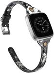 TOYOUTHS Slim Strap Compatible with Fitbit Versa/Versa 2/Versa Lite/Versa SE Bands for Women Men Thin Genuine Leather Replacement Wristbands Handmade Watch Band Accessories Black/Grey Floral
