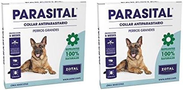 Parasital Collar Antiparasitario de 75 cm para Perros Grandes de Zotal, Pack de 2 - Repelente de Pulgas, Garrapatas y Mosquitos. Actúa contra el Phlebotomus Transmisor de Leishmaniosis - 100% Natural