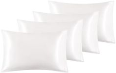 Bedsure Pillow Cases 4 Pack - Similar to Silk Pillowcase, Cooling Satin Pillowcase for Hair and Skin with Envelope Closure, Gifts for Women, Queen & Standard Size 50x75 cm, Ivory
